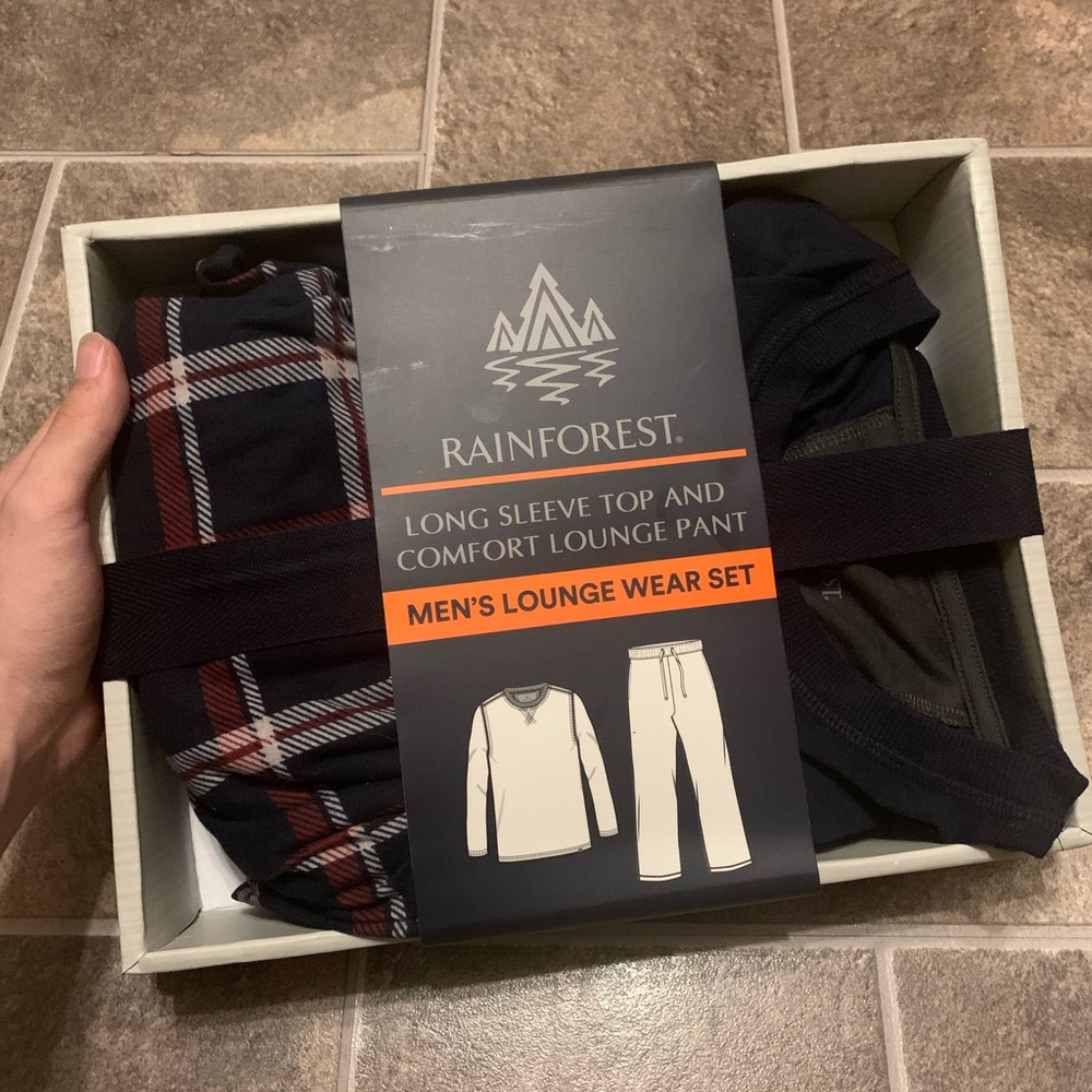 RAINFOREST Men’s Lounge Wear Set Navy Plaid 2pc